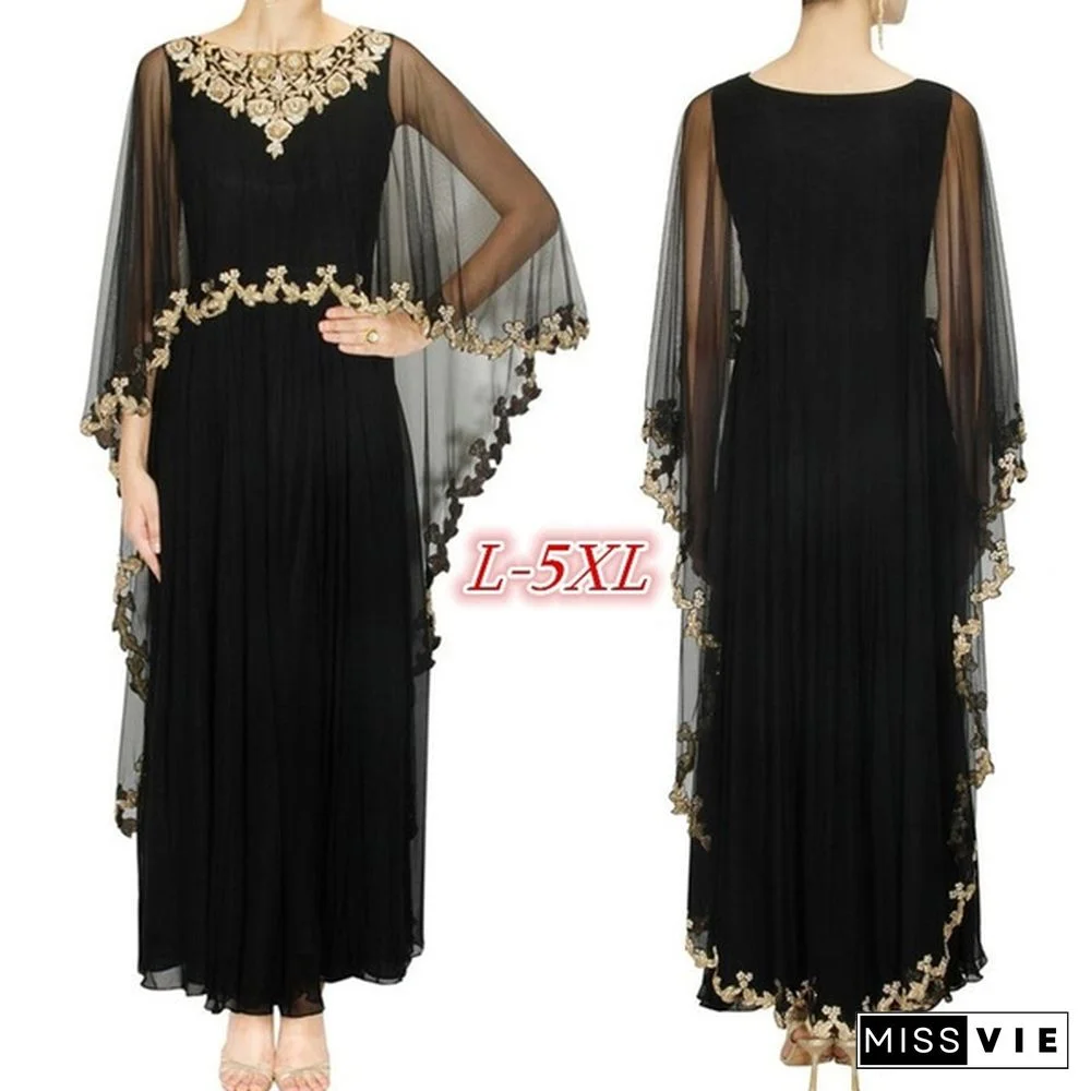 Women's Fashion Plus Size Chiffon Outerwear Patchwork Sexy Black Maxi Dress Prom Dress