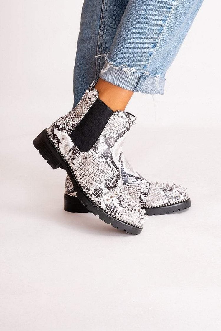 Hayley Black & White Snake Print Chelsea Boots Katch Me