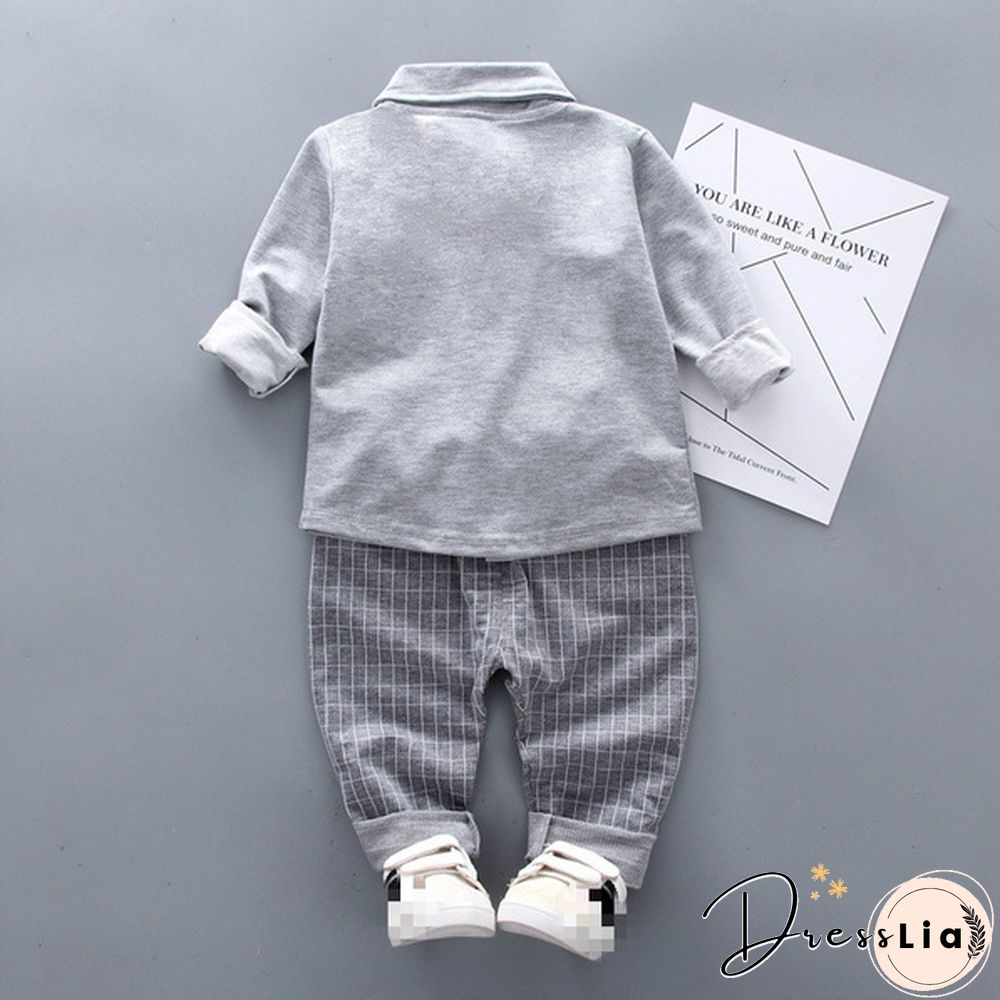 2Pcs Boys Autumn Clothing Suit Kids Gentleman Boy Tie Shirt + Pants Toddler Baby Boys Outfits Clothes Set Suitable for 0-4 Years