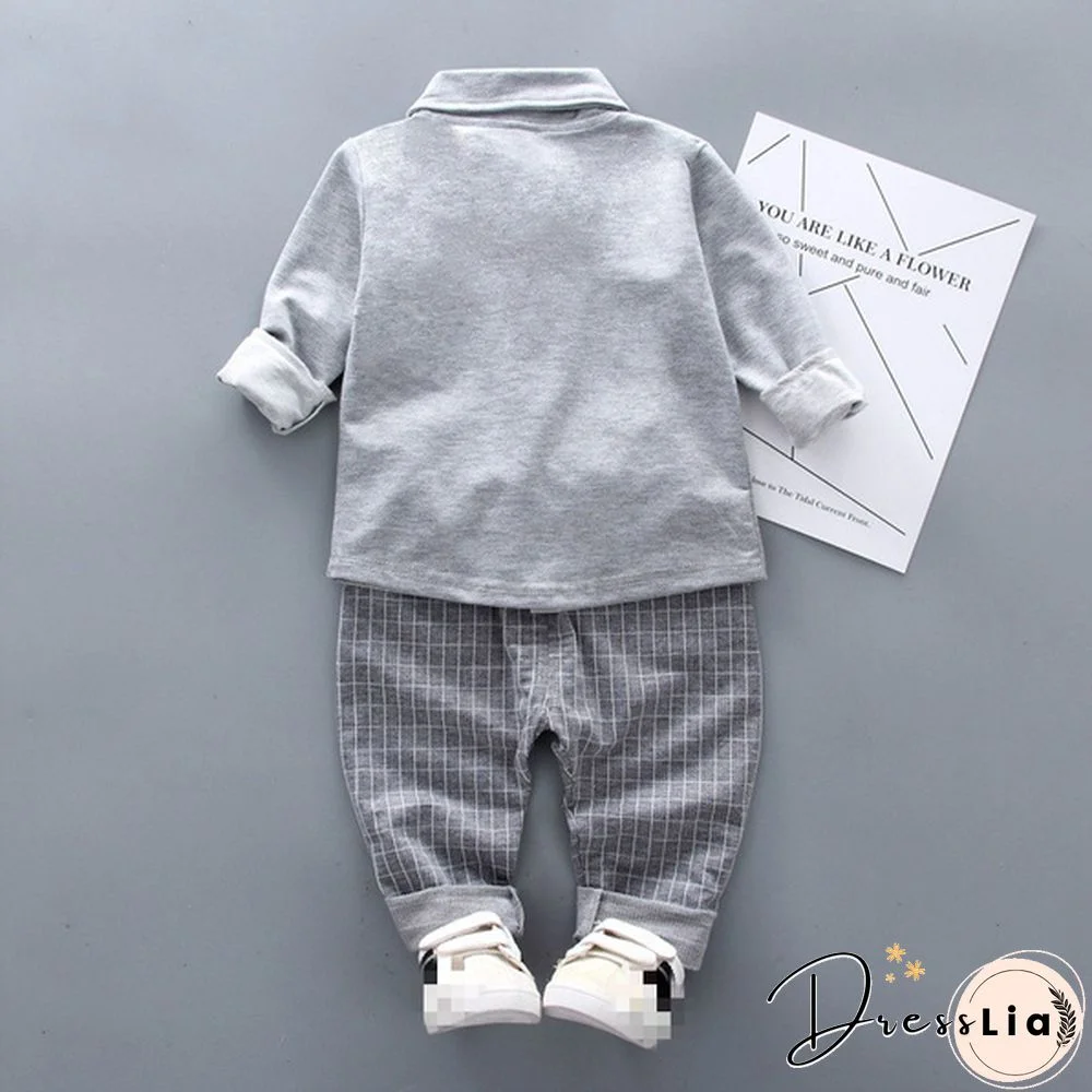 2Pcs Boys Autumn Clothing Suit Kids Gentleman Boy Tie Shirt + Pants Toddler Baby Boys Outfits Clothes Set Suitable for 0-4 Years