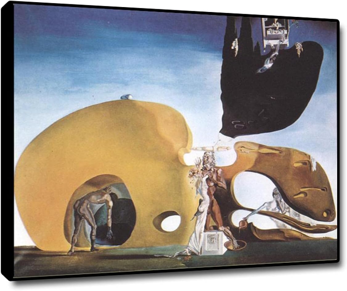 PINTLE Salvador Dali prints. Yellow Skull Famous Art Reproduction. Surrealism Painting Print on Canvas. Canvas Wall Art Picture for Living Room Decor 60x72cm(23.6x28.3inch) BlackFrame