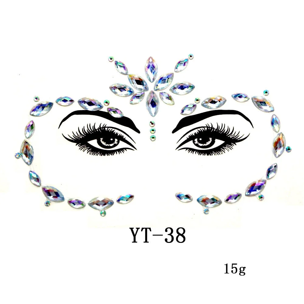 Sexy Style Rhinestone Acrylic Self-adhesive Jewelry Face Creative Tattoo Body Art Jewelry Masquerade Eyes Beauty Makeup Sticker