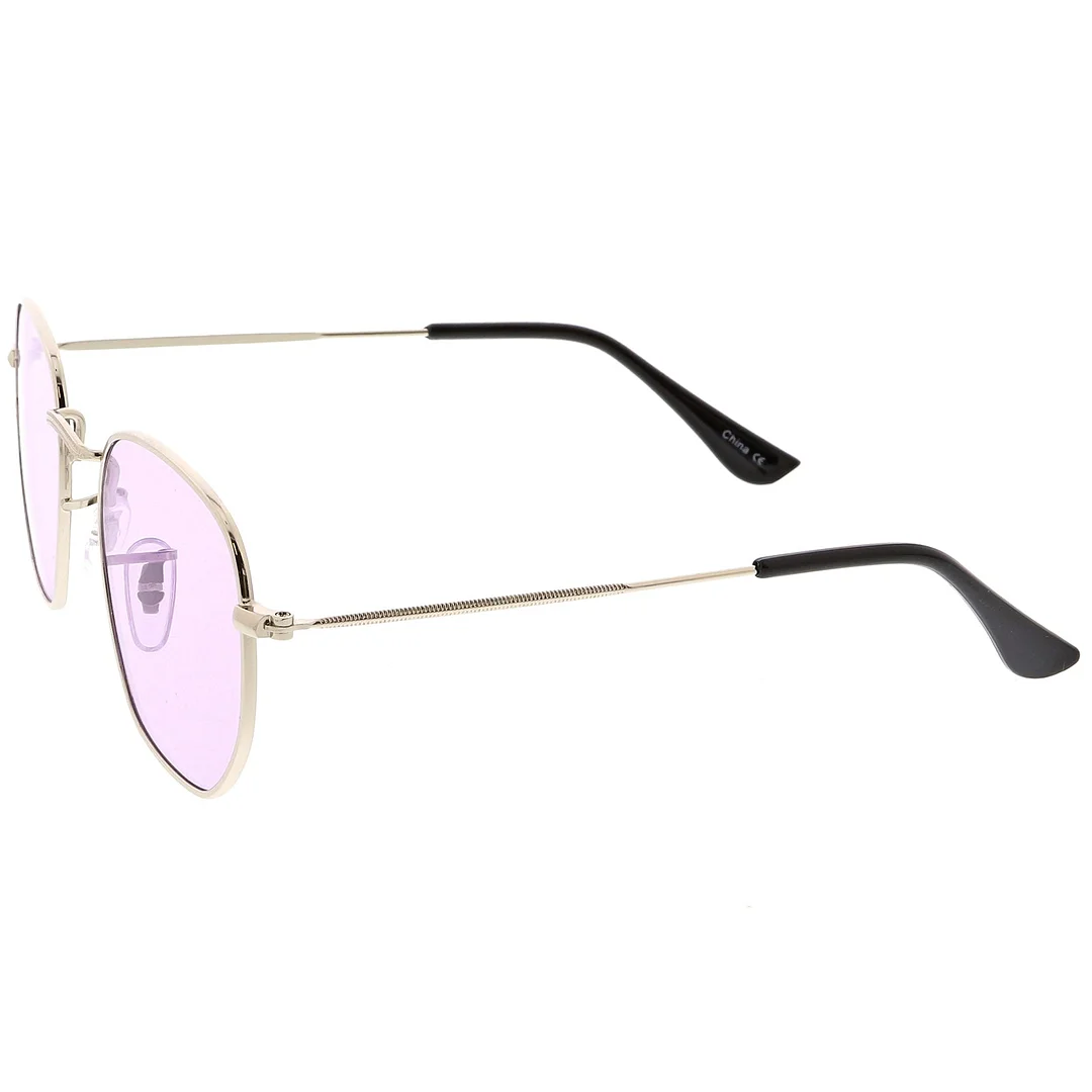 Modern Geometric Hexagonal glasses Metal Slim Arms Colored Tinted Flat Lens 51mm