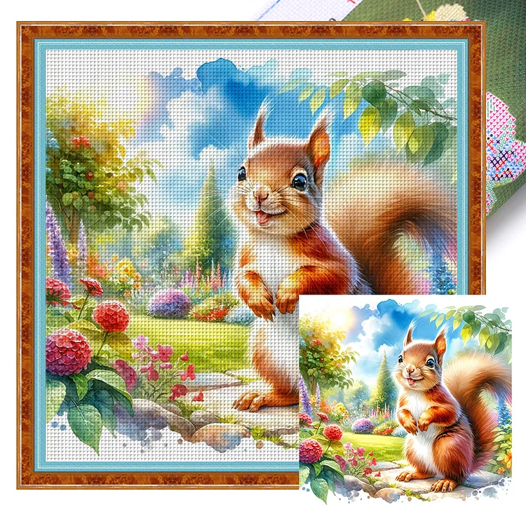 【Huacan Brand】Squirrel In Spring Sunshine 18CT Stamped Cross Stitch 30*30CM