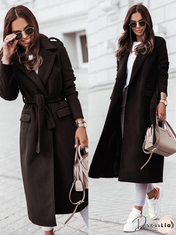 Autumn and Winter Simple Long-Sleeved V-Neck Tie Jacket