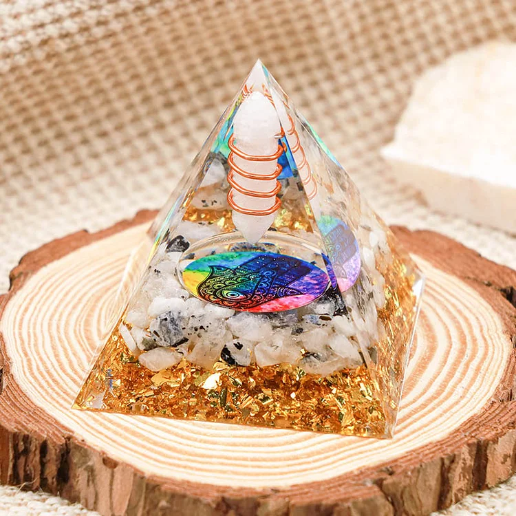 Opal Pillar With Moonstone Orgone Pyramid