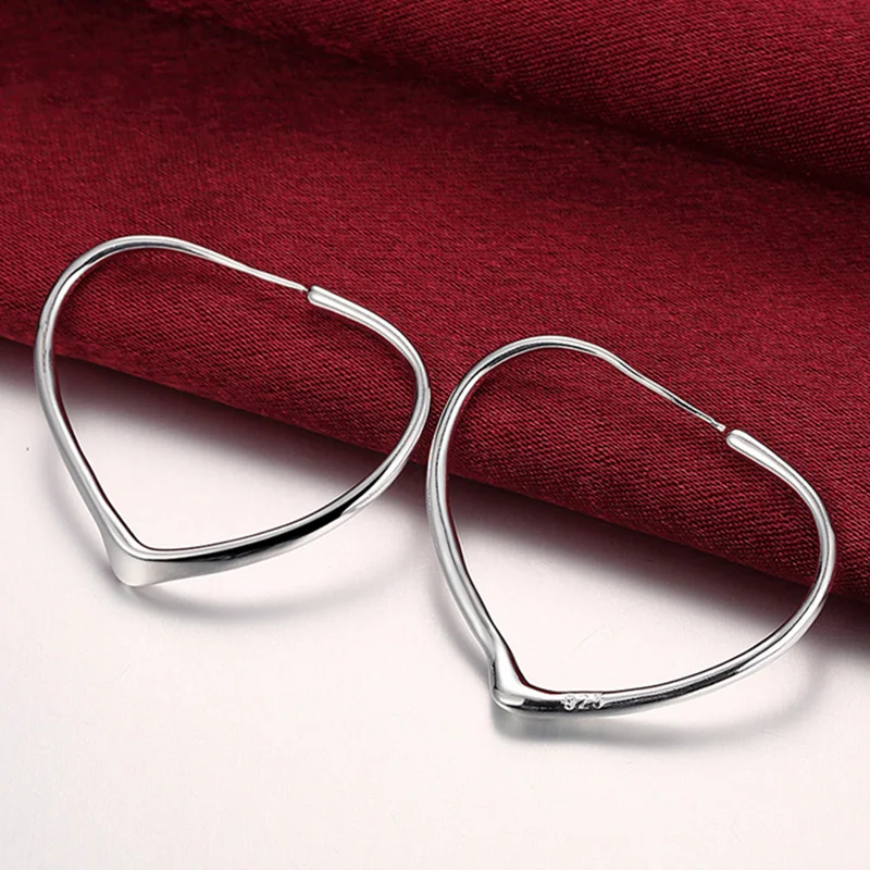 DOTEFFIL 925 Sterling Silver 29x37mm Heart Hoop Earrings For Woman Jewelry