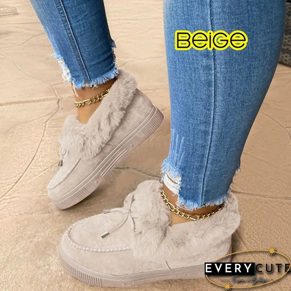 Fashion Womens Bowknot Suede Faux Fur Moccasin Shoes Casual Warm Comfortable Lightweight