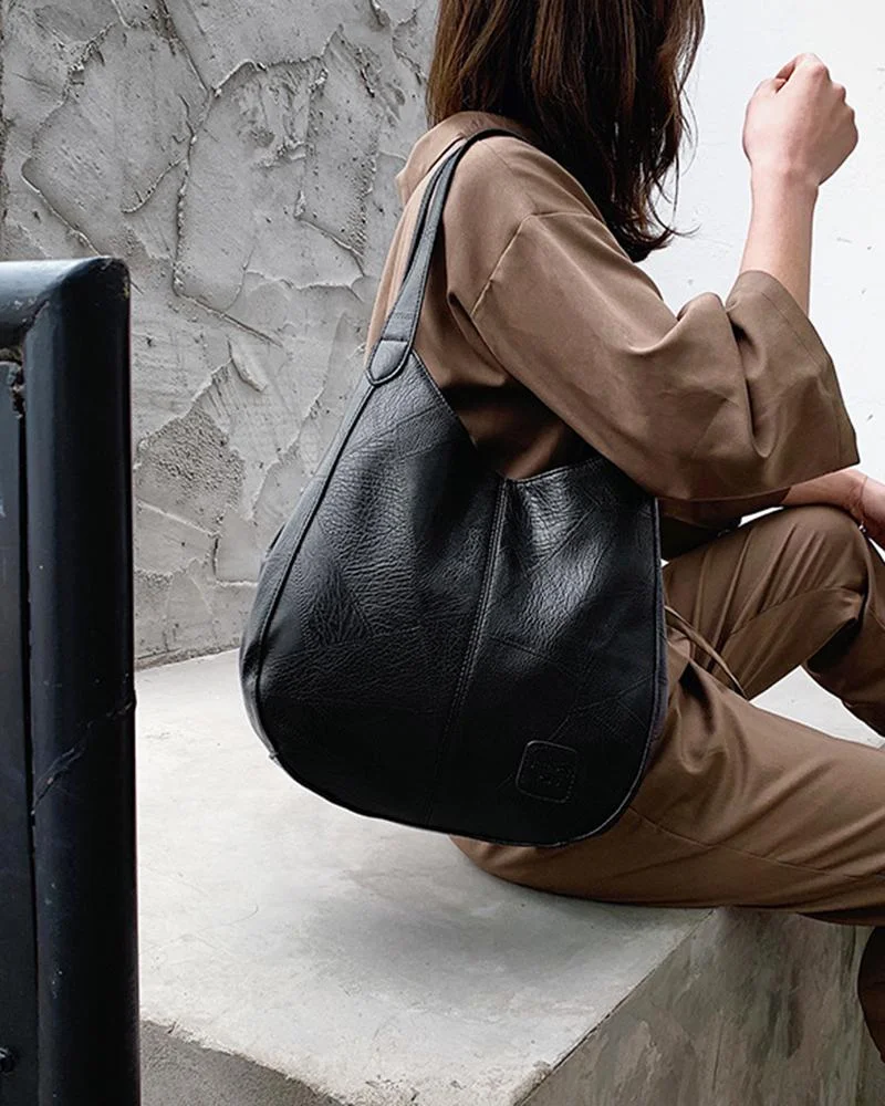 Retro soft leather art simple one-shoulder handbag multi-compartment casual lady messenger