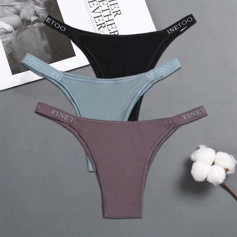 FINETOO 3PCS/Set Women's Lingerie Panties Cotton Gstring Female Underpants Sexy Letter Panties Thong Pantys Underwear Intimates