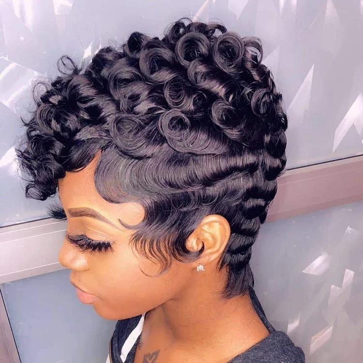 Black Human Hair HD Lace Pixie Curly Wig  | Glueless Wigs | 100% Real Natural Human Hair Wigs | Pixie Wig