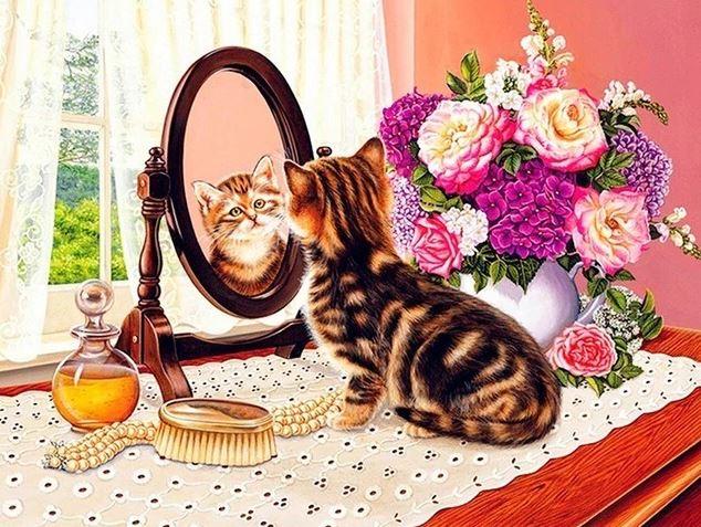 

Cat looking to Mirror – Paint By Numbers - 40*50CM, 501 Original