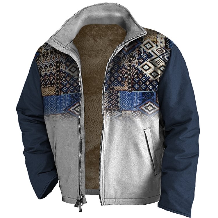 Men's Casual Ethnic Pattern Fleece Jacket