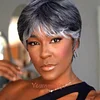 Sliver Grey Machine Made Wig Glueless Short Straight Bob Pixe Cut Wig