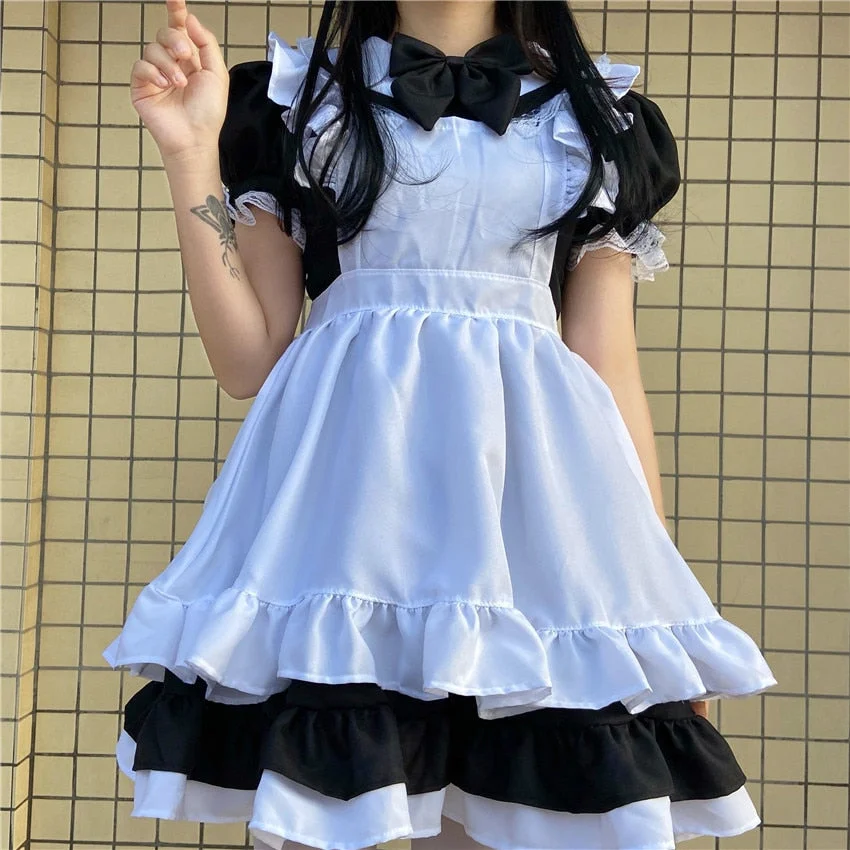 Women Maid Outfit Anime Cute Cat white black Lace Trim Apron Cat paw Lolita Dresses Cosplay Costume Full set plus size XL