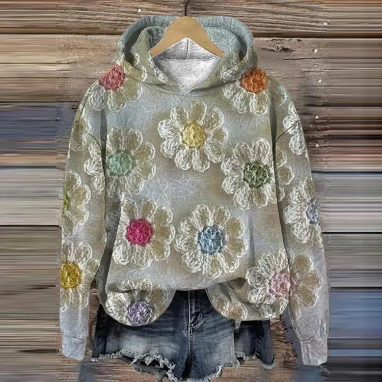 VChics 3D Floral Print Long Sleeve Casual Hoodie