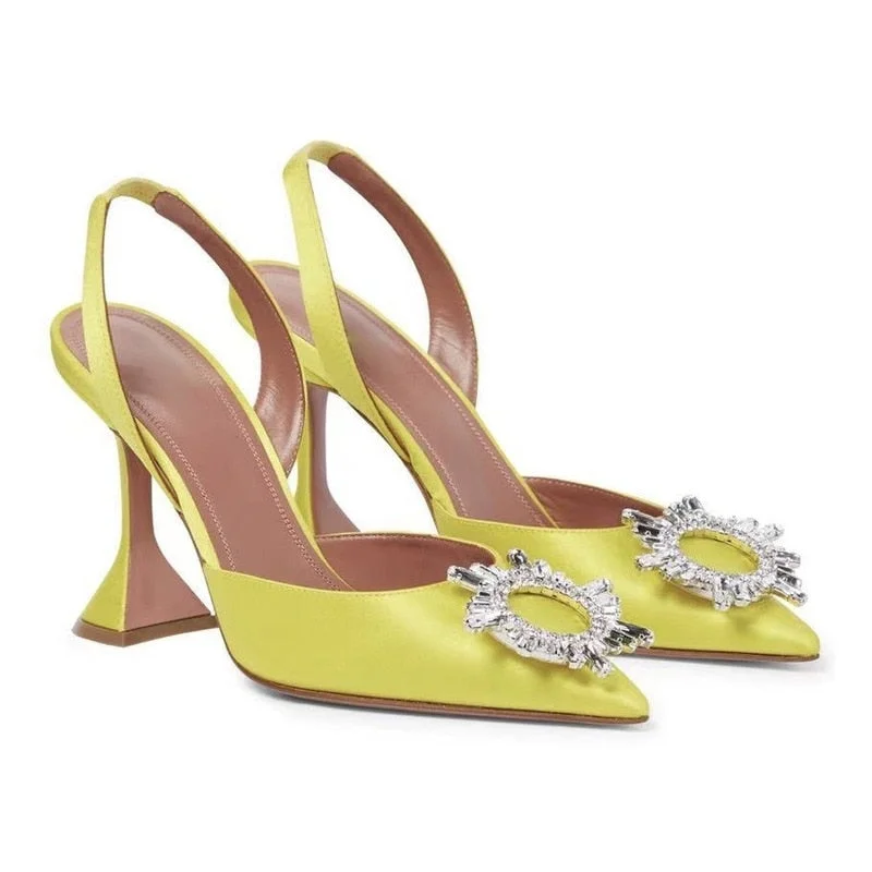 2022 New crystal buckle rhinestone high-heeled sandals with pointed toe sandals for ladies wedding shoes yellow green orange