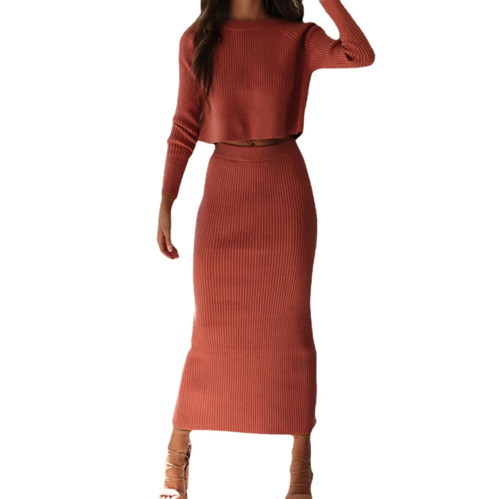 Athvotar Athvotar Red 3 Color Umbilly Sexy Sweater Two Sets Under The Fork Dress Fashion Suit Dress