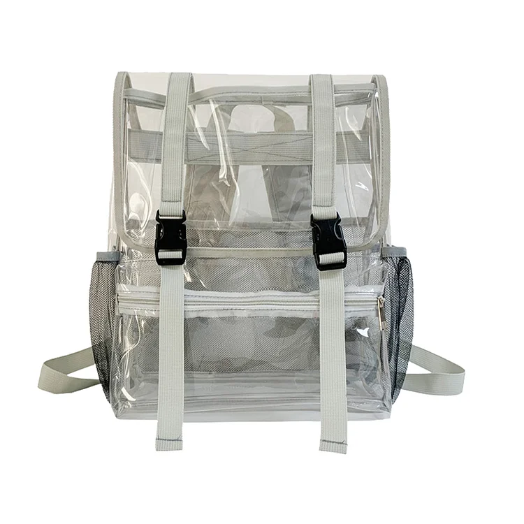Transparent PVC Student Backpack Large Capacity Sports Knapsack for Work (Grey)