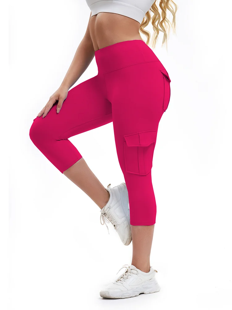 Moisture-Wicking, High Waist Women's Plus Size Cargo Yoga Pants | 4-Pocket, Skinny Fit, Four-Way Stretch, Light Gray - Ideal For Spring/Summer/Fall Workout