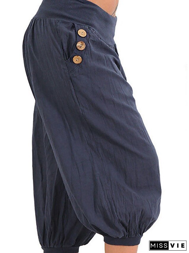 Women's Plus Size Harem Capri Shorts Solid Color Sporty Casual Casual Daily Natural Calf-length Spring Fall Green Blue