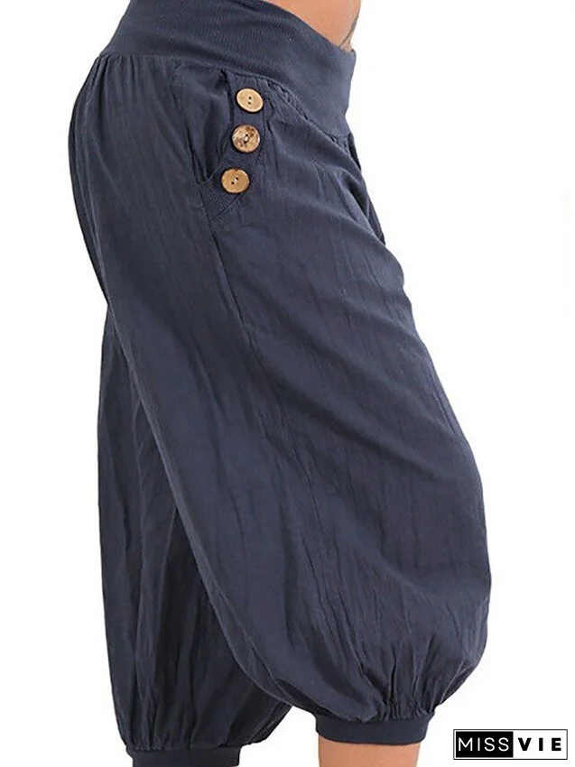 Women's Plus Size Harem Capri Shorts Solid Color Sporty Casual Casual Daily Natural Calf-length Spring Fall Green Blue