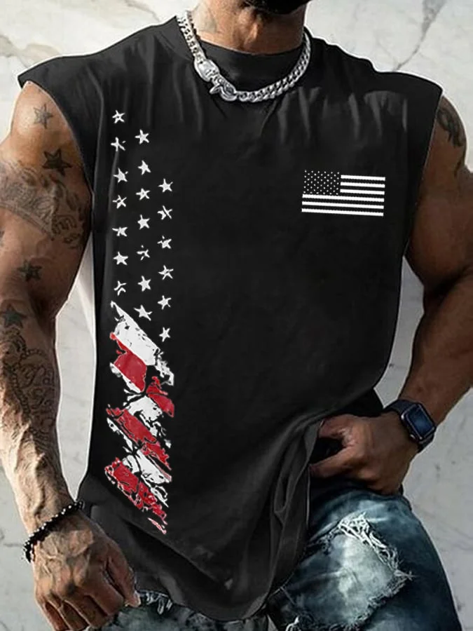 Men's American Flag Independence Day Printed Casual Tank Top 