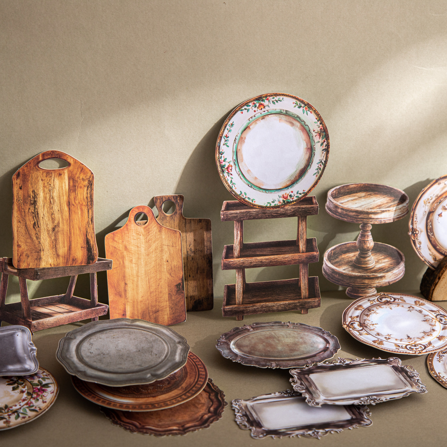 스티커 - 앤틱 디너 플레이트 시리즈 빈티지 가구 트레이