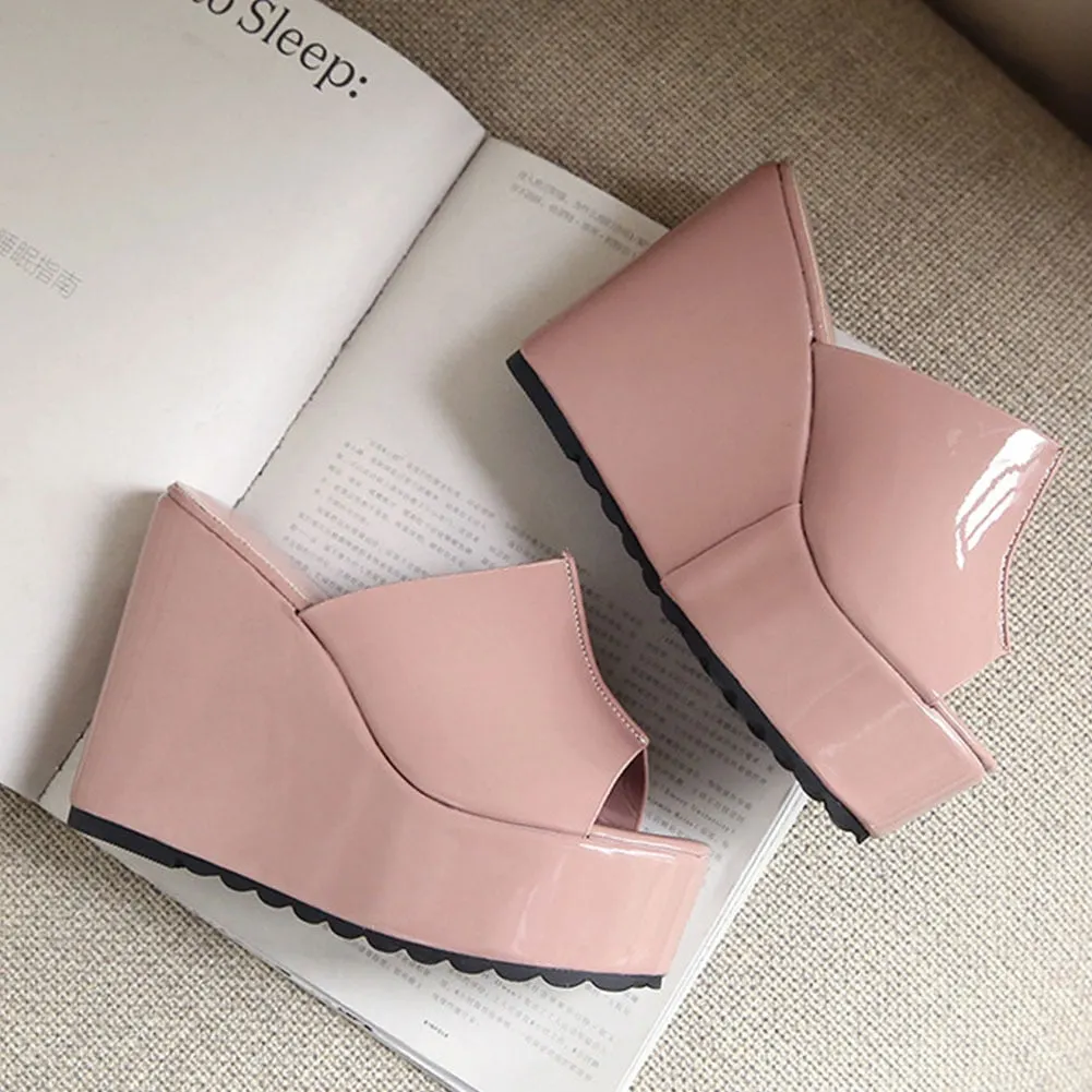 BONJOMARISA INS Hot Sale Ladies Pumps Solid Slip On Open Toe Platform Sandals Women Wedges Casual Concise Outside Shoes Woman