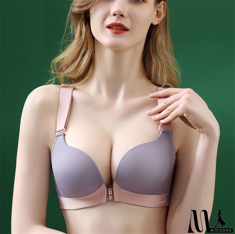 MidiSono - Women's Back Butterfly Embroidered Front Closure Soft Bras - Nude