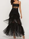 Spaghetti-Neck Empire Split-Joint See-Through A-Line Maxi Dress