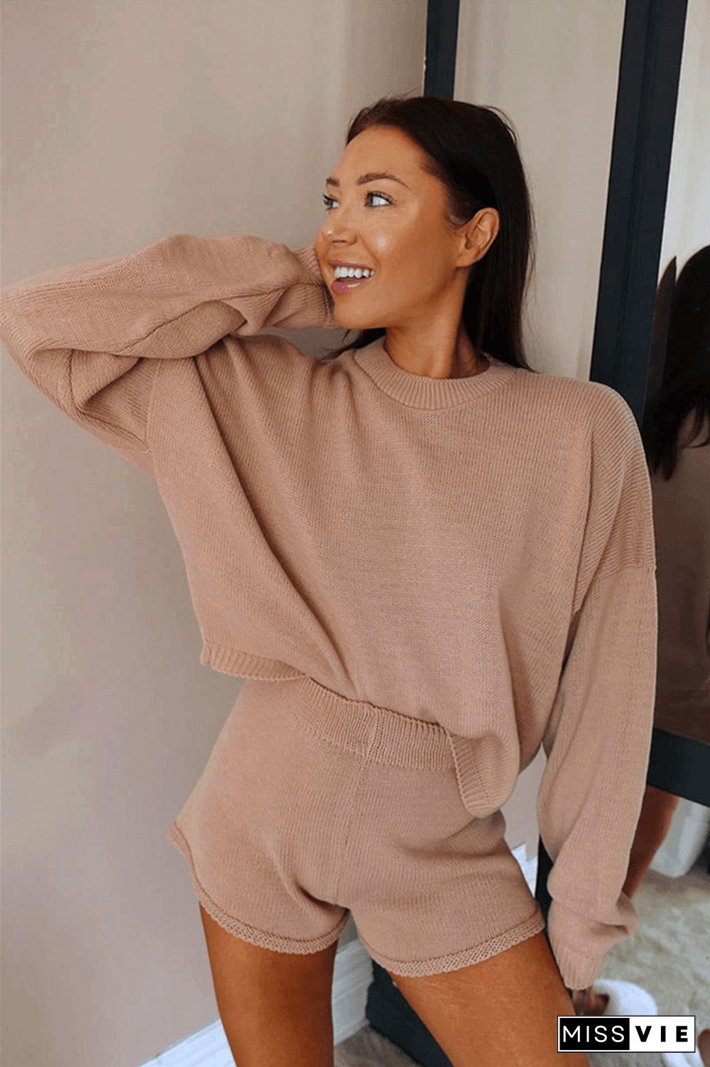 Fashion Solid Color Knitting Two Piece