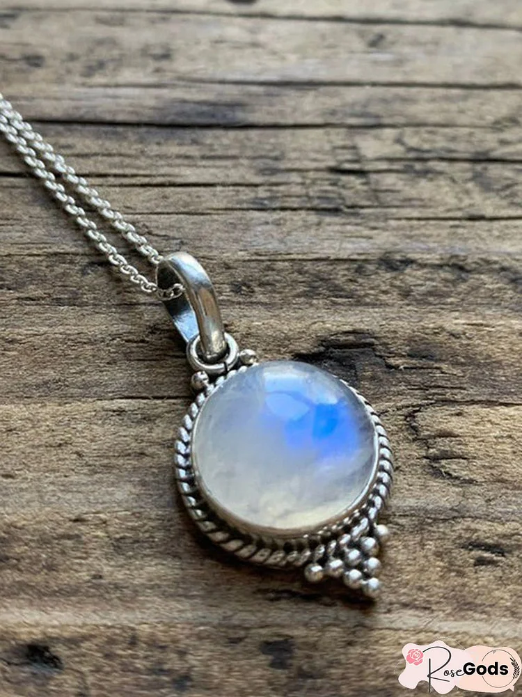 Vintage Natural Opal Moonstone Long Necklace Sweater Chain Bohemian Ethnic Jewelry