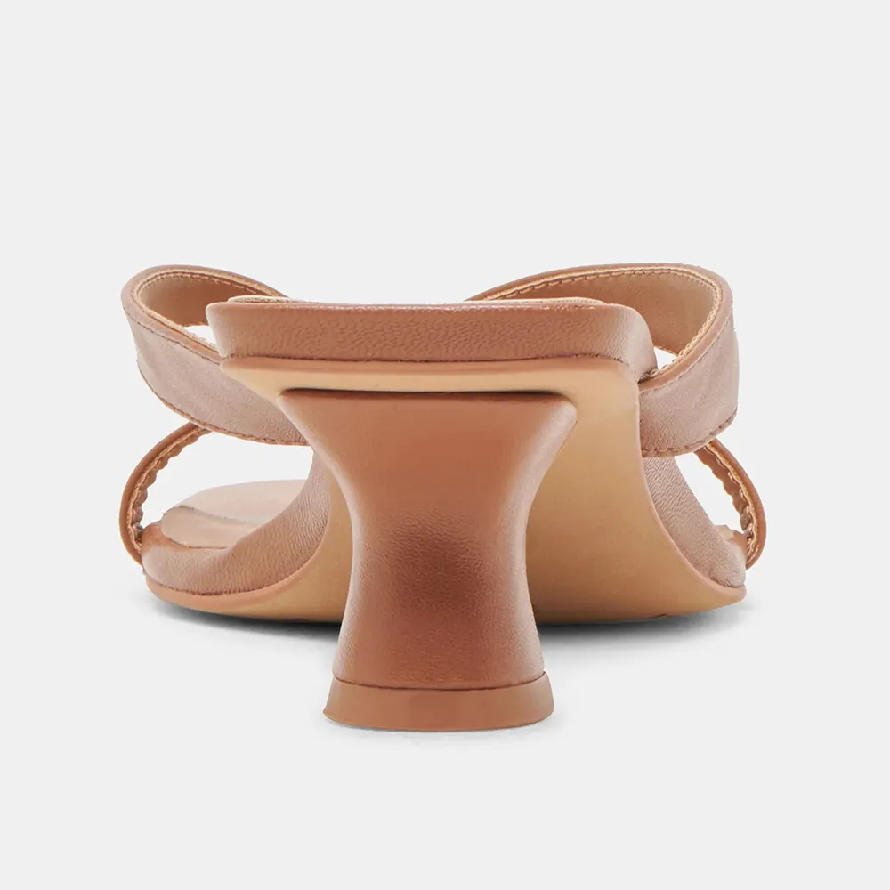 Classic Brown Vegan Leather Open Toe Slip-On Spool Heeled Sandals