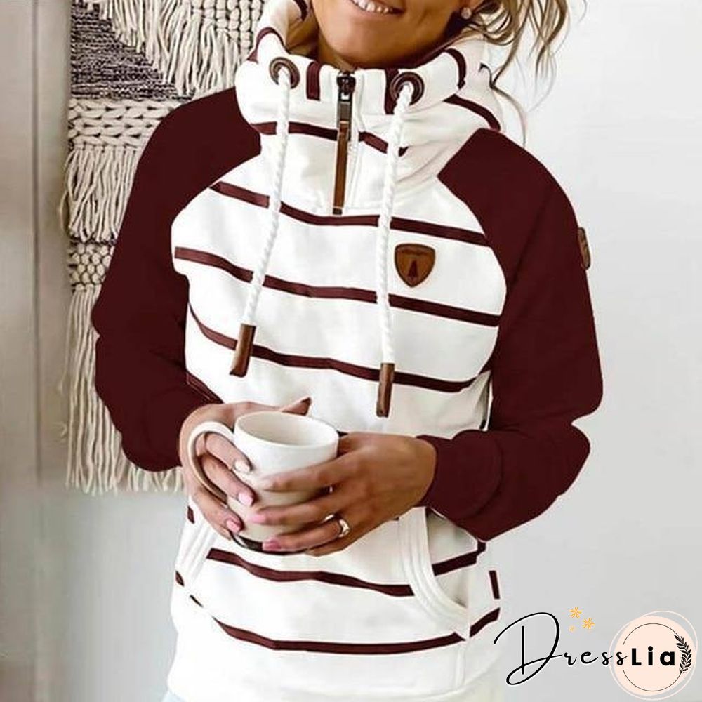 new women hoodie Stripe hoodies women Sweatshirt Long Sleeve clothes Pocket Zipper Hoodies Tops Female spring thick outwear