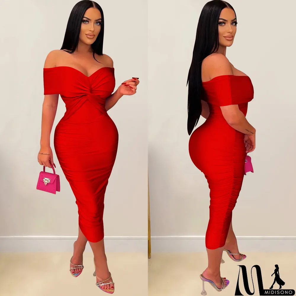 MidiSono - Sexy Cross Wrap Chest Cross Pleated Maxi Dress