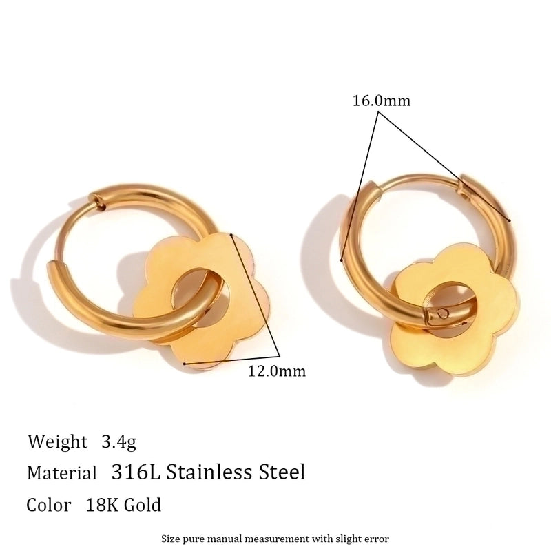 1 Pair Sweet Minimalist Classic Style Flower Plating 304 Stainless Steel 18K Gold Plated Drop Earrings2
