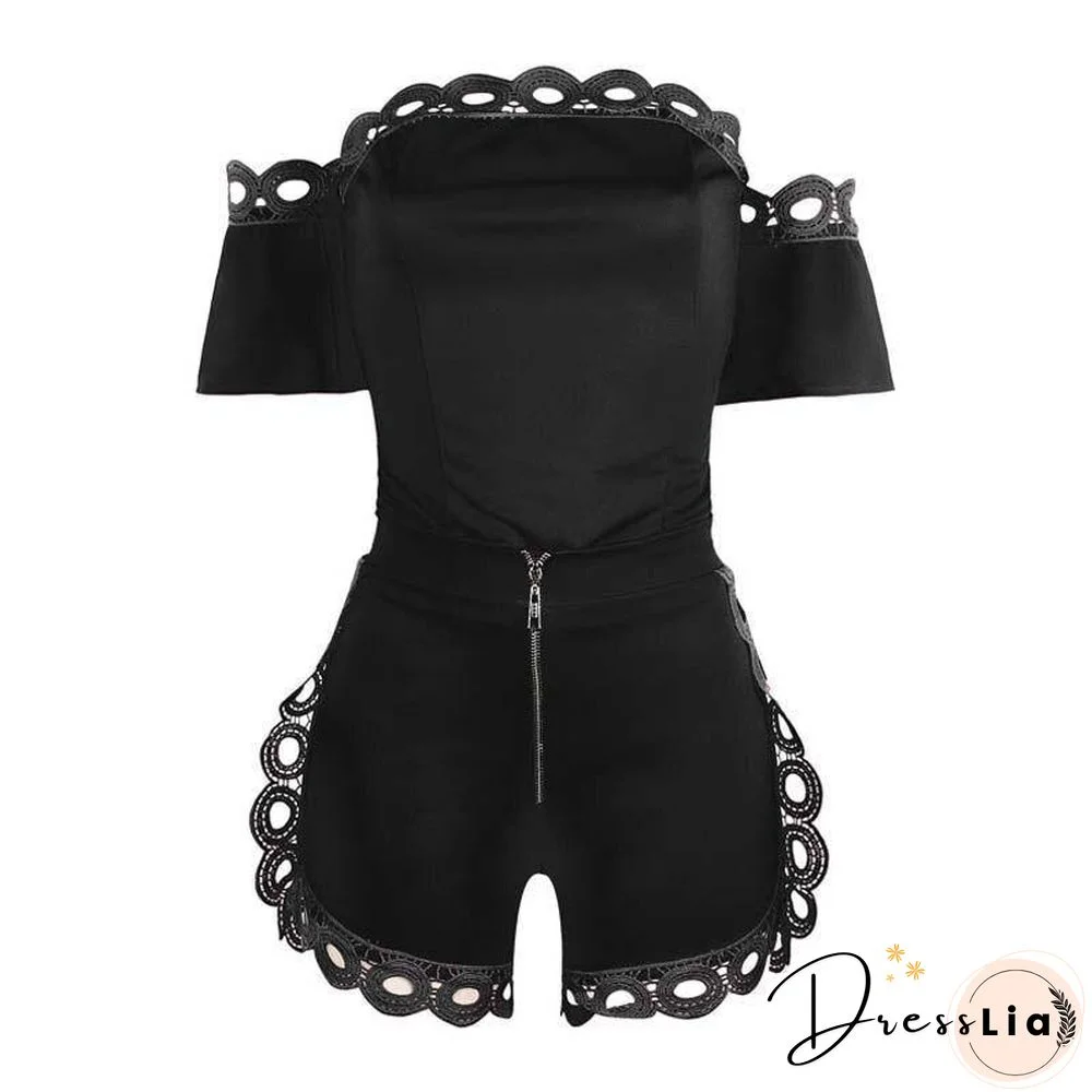 Summer Sexy Nightclub Set Women Lace Tracksuit Set Ladies Off Shoulder 2 Piece Set Women Tight Short Pant Suit Female 3XL