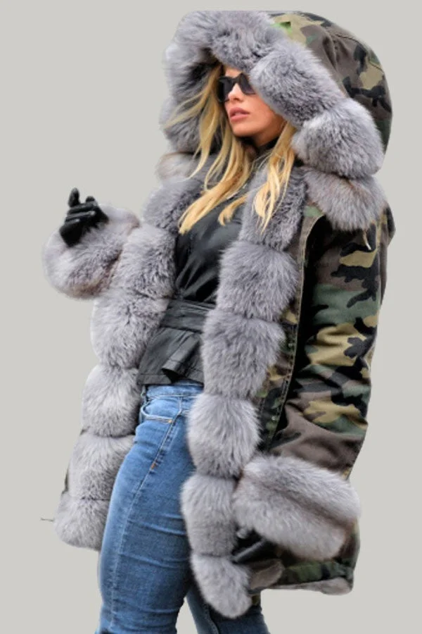 Fashion Winter Warm Fur Collar Hooded Coat