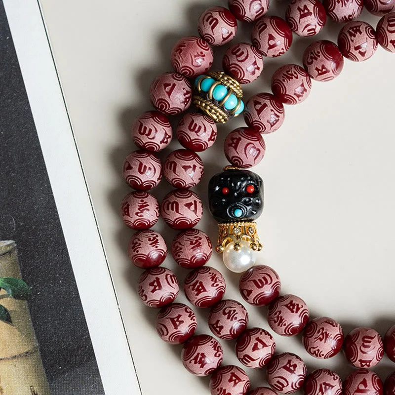 Red Bodhi Seed Om Mani Padme Hum Lotus Engraved Harmony Bracelet