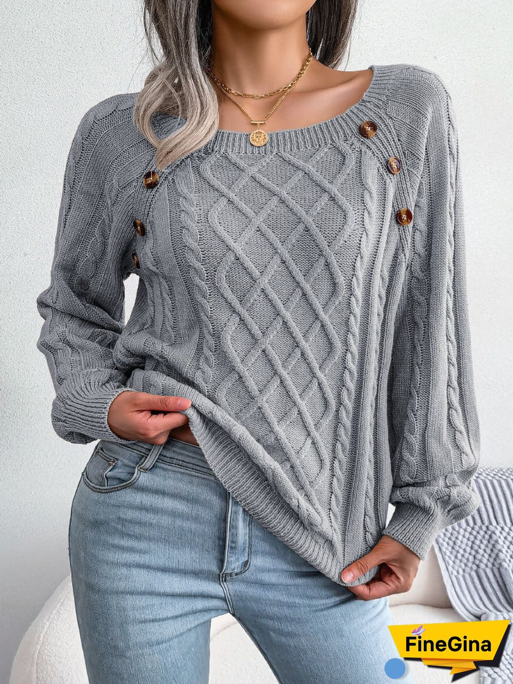 Women's  U-neck Slouchy Twist Knitting Long Sleeved Top