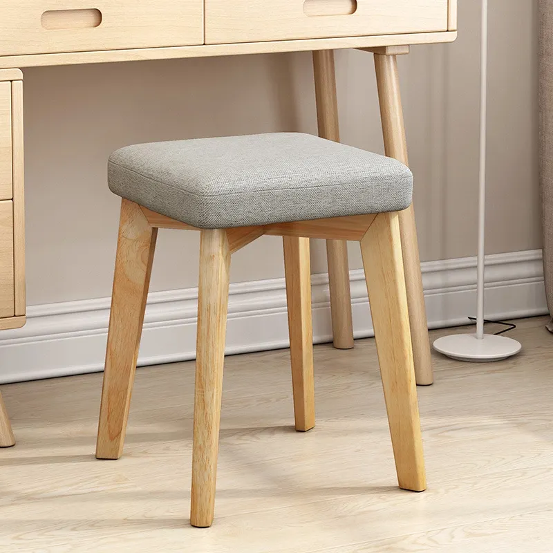 Solid wood stool creative home change shoes bench fabric square stool | Shopee Singapore