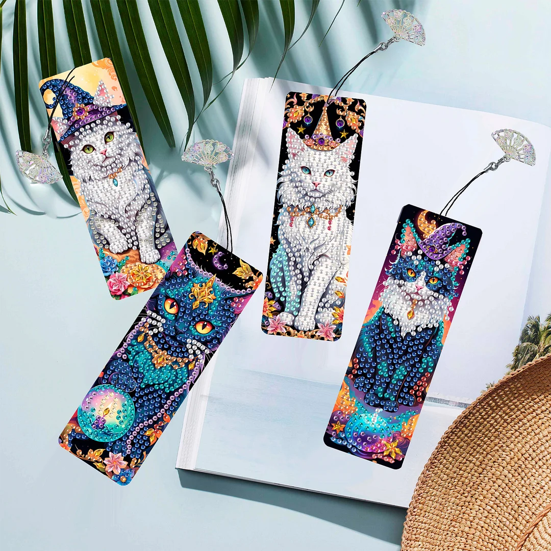 12Pcs Cat DIY Diamond Painting Bookmarks for Book Lovers Mosaic Art Supplies