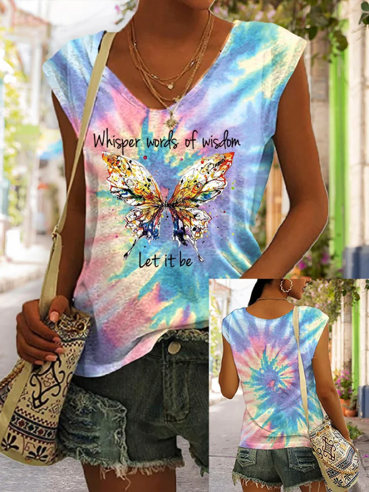 Women's Whisper Words Of Wisdom Let It Be Butterfly Print Sleeveless Tank Top