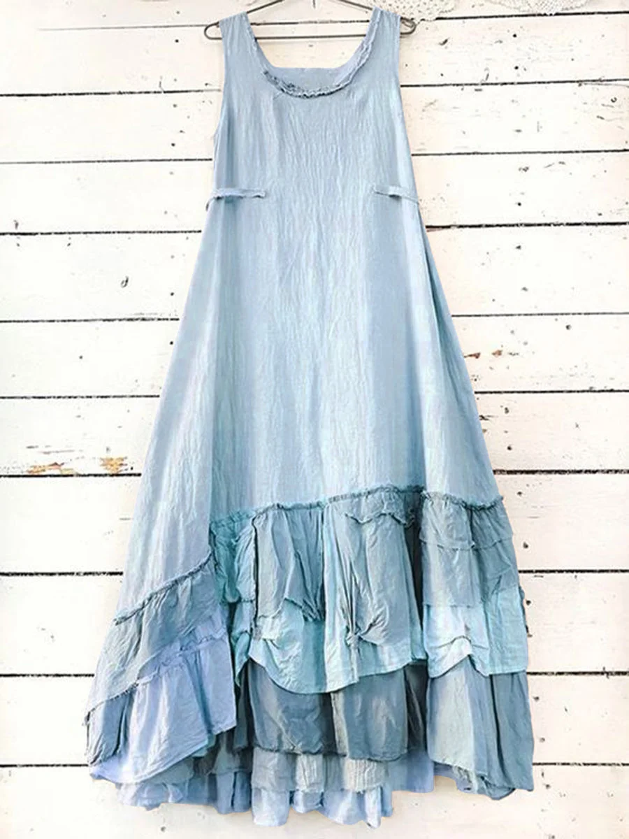 Layers Solid Color Cotton Linen Dress