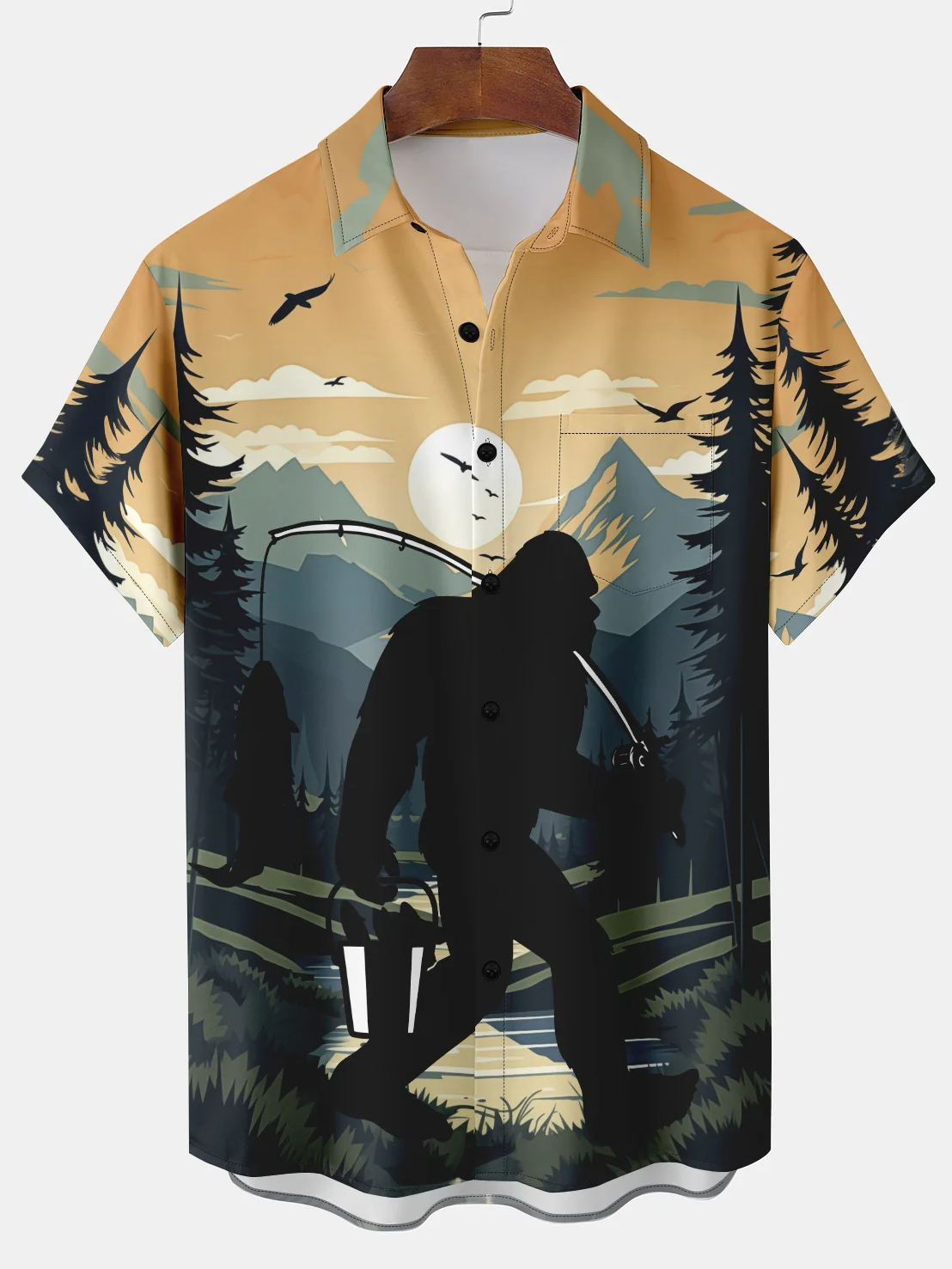 Men's Comfort Forest Monster Fishing Print Shirt PLUSCLOTHESMAN