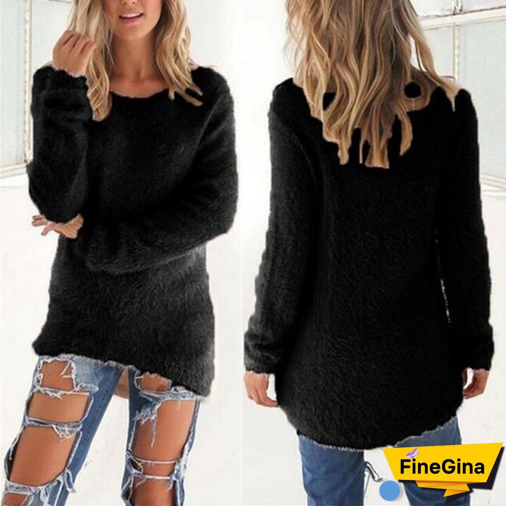 New Autumn and Winter Solid Color Warm Pullover Tops Women Long Sleeve Knitted Sweaters Plus Size
