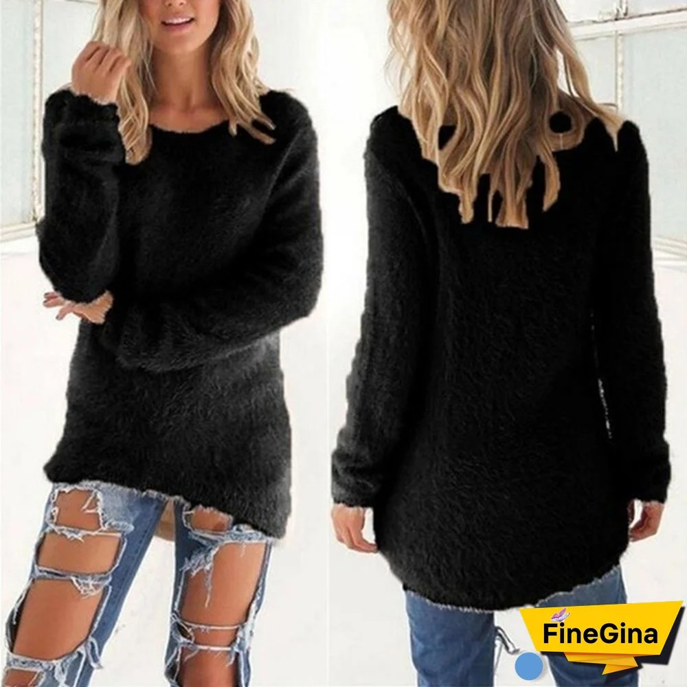 New Autumn and Winter Solid Color Warm Pullover Tops Women Long Sleeve Knitted Sweaters Plus Size