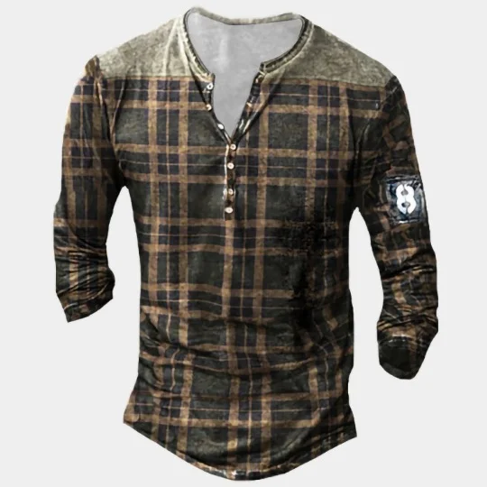 Retro Army Green Western Casual Long Sleeve  Henry Shirt