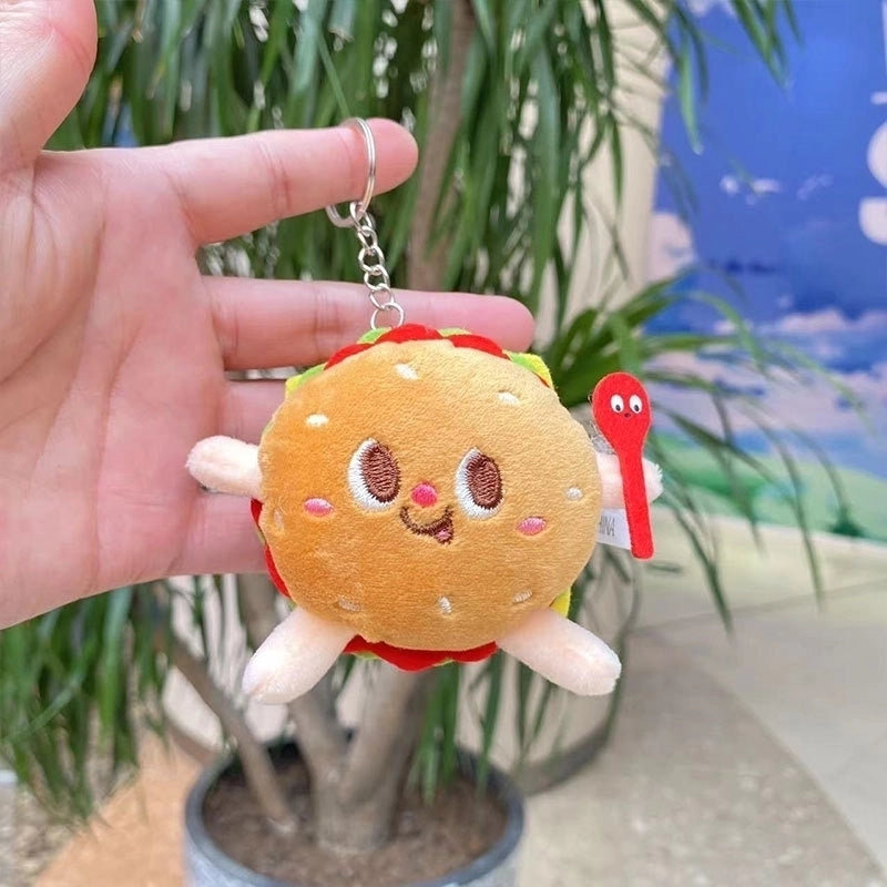 3 Pieces Cute Novelty Toast Hamburger Hot Dog Pp Cotton Plush Unisex Bag Pendant Keychain